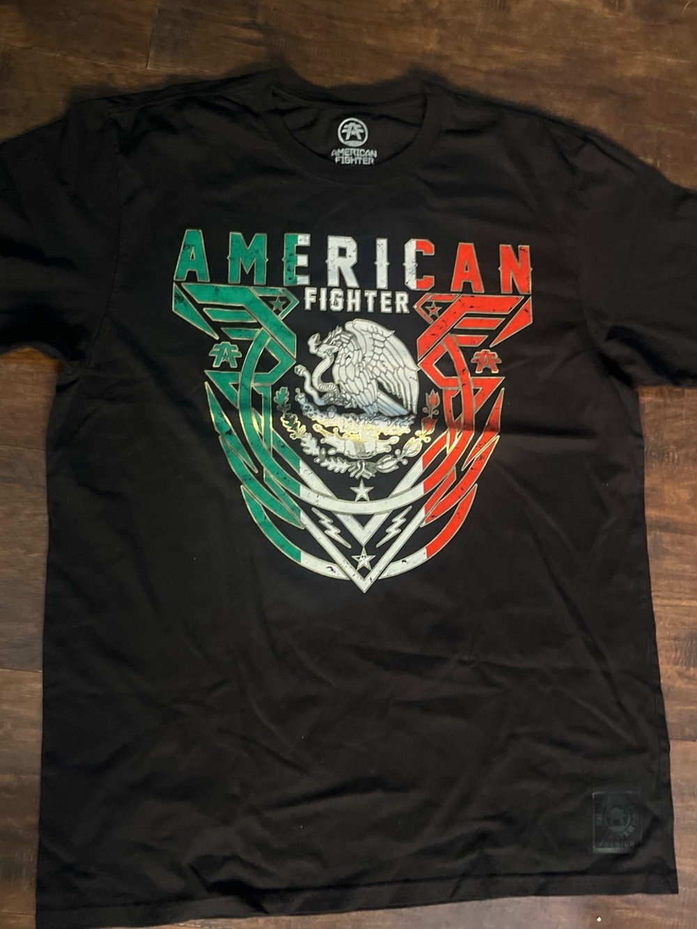 American Fighter Black Tee with Green, Red & White Crest
